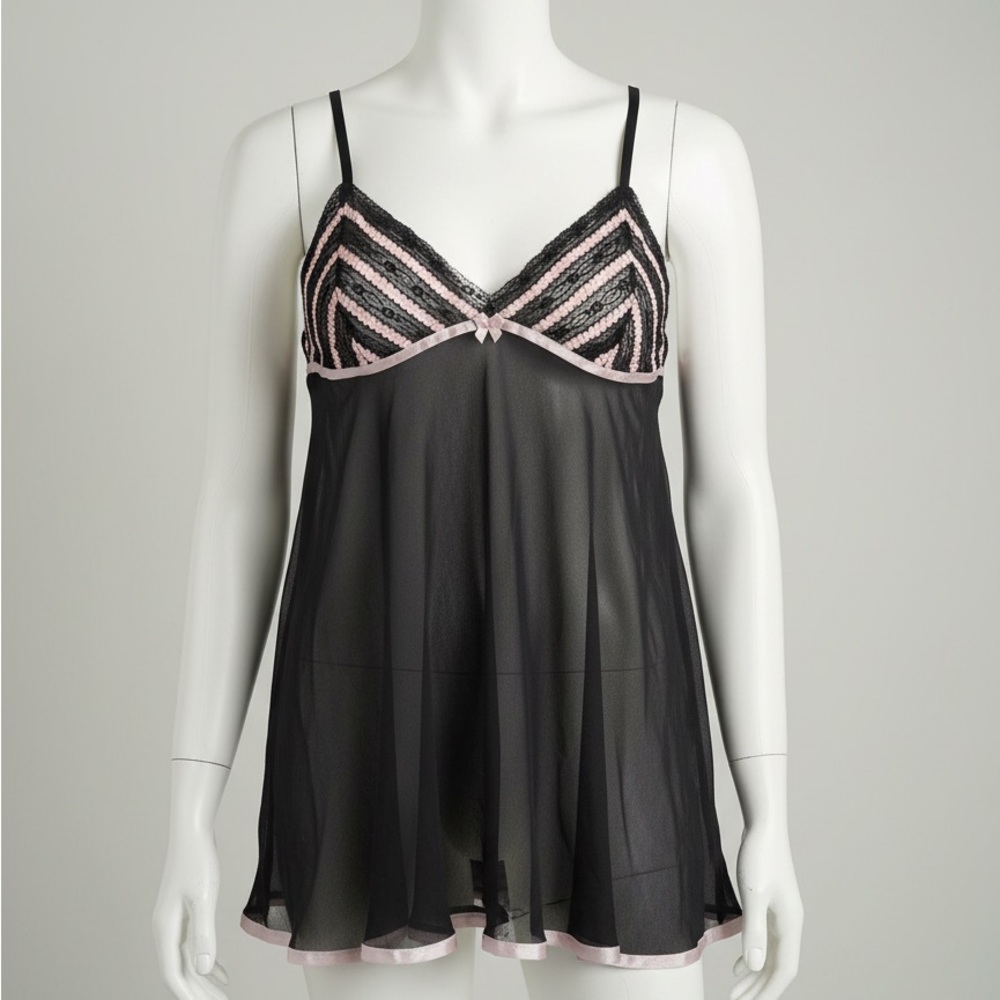 Goth Sheer Black and Pink Lace Dress Babydoll Top
